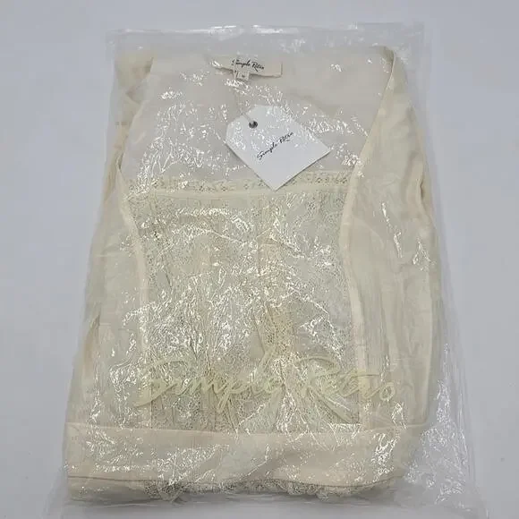 Simple Retro Lace Patchwork Cottage Core Yellow M Coquette Lace Dress - Picture 13 of 15